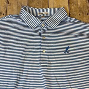 Peter Millar Cotton Polo Golf Shirt XL Siwanoy Country Club Blue Striped